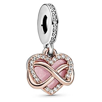 Pandora Icons Charm pendant Infini et Cœur en métal plaqué or rose 14 carats et argent sterling avec zircones cubiques transparentes et émail rose - Publicité Pandora Icons Charm pendant Infini et Cœur en métal plaqué or rose 14 carats et argent sterling avec zircones cubiques transparentes et émail rose - Publicité