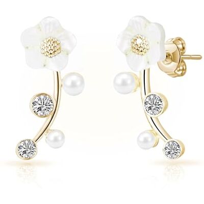 Philip Jones Boucles d'oreilles grimpantes marguerites plaquées or créées avec des cristaux Zircondia® - Publicité Philip Jones Boucles d'oreilles grimpantes marguerites plaquées or créées avec des cristaux Zircondia® - Publicité