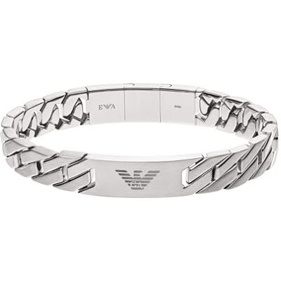 Emporio Armani bracelet pour homme en acier inoxydable ou en cuir avec fermoir à maillons, Gris argenté - Publicité Emporio Armani bracelet pour homme en acier inoxydable ou en cuir avec fermoir à maillons, Gris argenté - Publicité