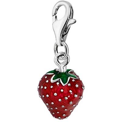 Quiges Charm Pendentif Perle avec Fermoir Femme Argent 925 Fraise 3D en Émail Rouge et Vert - Publicité Quiges Charm Pendentif Perle avec Fermoir Femme Argent 925 Fraise 3D en Émail Rouge et Vert - Publicité