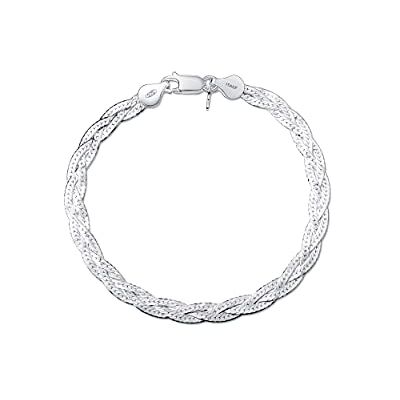 Amberta Bracelet pour Femmes en Argent 925/1000 Maille Miroir 5 mm Longueur 19 cm: Argent - Publicité Amberta Bracelet pour Femmes en Argent 925/1000 Maille Miroir 5 mm Longueur 19 cm: Argent - Publicité