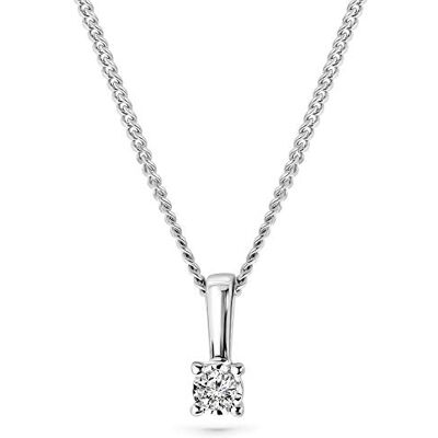 MIORE Collier Femme, Pendentif Solitaire, Or Blanc 9 Carats 375, Diamant 0.03 ct, 4 Griffes, Chaîne Gourmette, 45 cm, Fermoir Anneau à Ressort, Fabriqué en Italie, Bijoux Femme avec Boite a Bijoux - Publicité MIORE Collier Femme, Pendentif Solitaire, Or Blanc 9 Carats 375, Diamant 0.03 ct, 4 Griffes, Chaîne Gourmette, 45 cm, Fermoir Anneau à Ressort, Fabriqué en Italie, Bijoux Femme avec Boite a Bijoux - Publicité