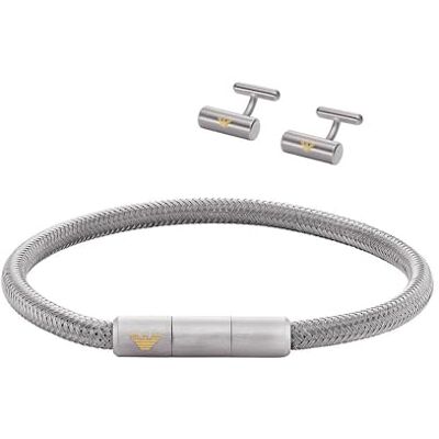 Emporio Armani Coffret bracelet et boutons de manchette en acier inoxydable, pour homme, - Publicité Emporio Armani Coffret bracelet et boutons de manchette en acier inoxydable, pour homme, - Publicité