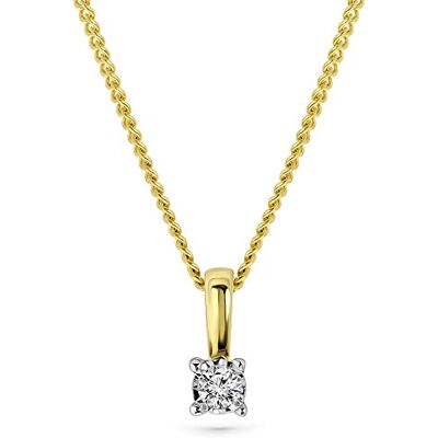 MIORE Collier Femmes Or et Diamant, Chaîne Gourmette 45cm avec Pendentif Diamant Solitaire 0.03 Ct, Collier Or Blanc/Or Jaune 9 Carat 375, Bijoux Femme Fait Main, Hypoallergénique - Publicité MIORE Collier Femmes Or et Diamant, Chaîne Gourmette 45cm avec Pendentif Diamant Solitaire 0.03 Ct, Collier Or Blanc/Or Jaune 9 Carat 375, Bijoux Femme Fait Main, Hypoallergénique - Publicité
