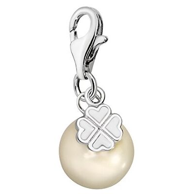 Quiges Charm Pendentif Breloque avec Fermoir Femme Plaqué Argent Trèfle Blanc Imitation Perle 4 Feuilles - Publicité Quiges Charm Pendentif Breloque avec Fermoir Femme Plaqué Argent Trèfle Blanc Imitation Perle 4 Feuilles - Publicité