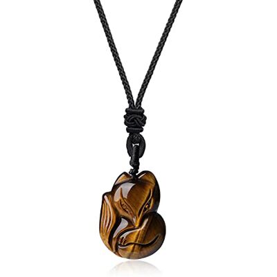 COAI Collier Ajustable Pendentif Renard Pierres Véritables Œil de tigre Jaune Femme - Publicité COAI Collier Ajustable Pendentif Renard Pierres Véritables Œil de tigre Jaune Femme - Publicité