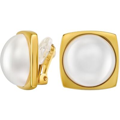 Traveller Boucles d'oreilles à clip Pour femme Plaqué or 22 carats Demi-perle Diamètre 16 mm Blanc 18 x 18 mm - Publicité Traveller Boucles d'oreilles à clip Pour femme Plaqué or 22 carats Demi-perle Diamètre 16 mm Blanc 18 x 18 mm - Publicité