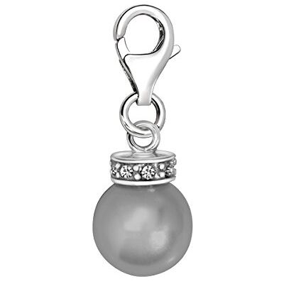 Quiges Charm Pendentif Breloque avec Fermoir Femme Plaqué Argent Gris Imitation Perle avec Couronne en Zircone Blanche - Publicité Quiges Charm Pendentif Breloque avec Fermoir Femme Plaqué Argent Gris Imitation Perle avec Couronne en Zircone Blanche - Publicité