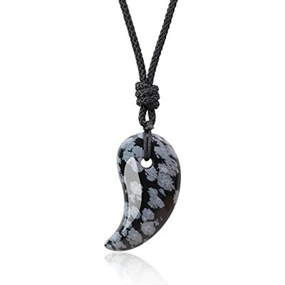 COAI Collier Ajustable Magatama Pendentif Obsidienne Flocon de Neige Homme Femme - Publicité COAI Collier Ajustable Magatama Pendentif Obsidienne Flocon de Neige Homme Femme - Publicité