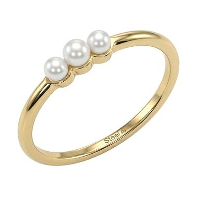 Amor Bague pour femme en acier inoxydable Plaqué or/doré Avec perles - Publicité Amor Bague pour femme en acier inoxydable Plaqué or/doré Avec perles - Publicité