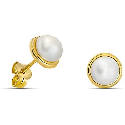 Miore Boucles d'Oreilles Femme, Puces d'oreilles, Or 9 ct 375, Perles de culture d'eau douce blanches rondes 5,0-5,5 mm, Design serti clos 7 mm, Fermoir papillon, Bijoux Femme avec Boîte à Bijoux - Publicité Miore Boucles d'Oreilles Femme, Puces d'oreilles, Or 9 ct 375, Perles de culture d'eau douce blanches rondes 5,0-5,5 mm, Design serti clos 7 mm, Fermoir papillon, Bijoux Femme avec Boîte à Bijoux - Publicité