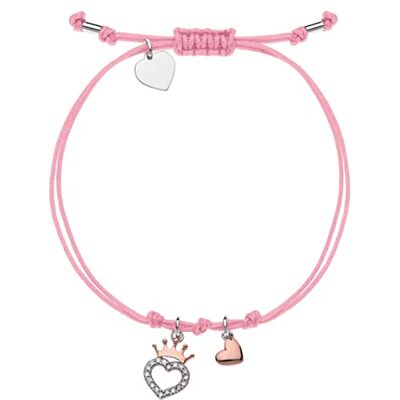 Disney Bracelet en argent pour filles avec cœur pendentif, orné de zircons blancs cordon en macramé rose - Publicité Disney Bracelet en argent pour filles avec cœur pendentif, orné de zircons blancs cordon en macramé rose - Publicité