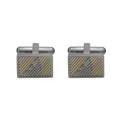 Emporio Armani Boutons de manchette en acier inoxydable pour hommes, Argent et or foncé - Publicité Emporio Armani Boutons de manchette en acier inoxydable pour hommes, Argent et or foncé - Publicité