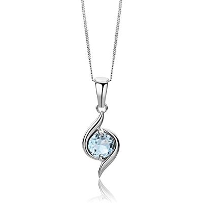 MIORE Collier Femme, Pendentif Or Blanc 9 Carats 375, Topaze Bleue 0.57 Carat, Design à Volute, Maille Gourmette, 45 cm, Fermoir à Ressort, Bijoux Femme avec Boite a Bijoux - Publicité MIORE Collier Femme, Pendentif Or Blanc 9 Carats 375, Topaze Bleue 0.57 Carat, Design à Volute, Maille Gourmette, 45 cm, Fermoir à Ressort, Bijoux Femme avec Boite a Bijoux - Publicité