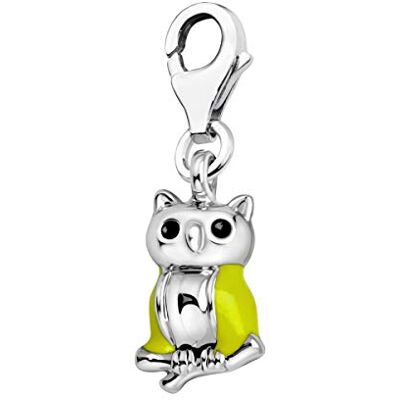 Quiges Charm Pendentif Breloque avec Fermoir Femme Plaqué Argent Chouette 3D en Émail Jaune sur Branche - Publicité Quiges Charm Pendentif Breloque avec Fermoir Femme Plaqué Argent Chouette 3D en Émail Jaune sur Branche - Publicité