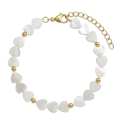 Amor Bracelet pour Femme en Acier inoxydable Plaqué Or/Doré avec Perles d'Acier Pendentif en Forme de Cœur - Publicité Amor Bracelet pour Femme en Acier inoxydable Plaqué Or/Doré avec Perles d'Acier Pendentif en Forme de Cœur - Publicité