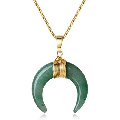 COAI Collier Acier Inoxydable Pendentif Double Corne Pierres Véritables Aventurine Femme - Publicité COAI Collier Acier Inoxydable Pendentif Double Corne Pierres Véritables Aventurine Femme - Publicité