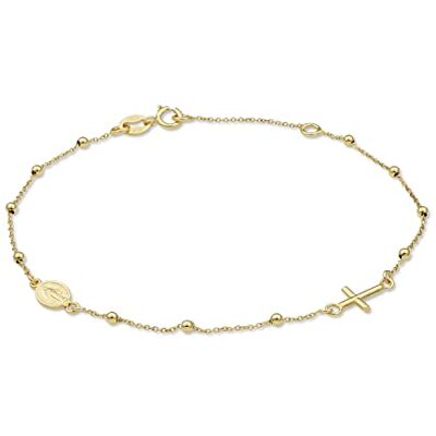 MIORE Bracelet Femme Or Jaune 9 Carats (375), Perles Porte-bonheur Croix et Médaille, Chaine Maille Forçat Longueur 19 cm, Fermoir Anneau à Ressort, Bracelet Or Hypoallergénique, Fabriqué en Italie - Publicité MIORE Bracelet Femme Or Jaune 9 Carats (375), Perles Porte-bonheur Croix et Médaille, Chaine Maille Forçat Longueur 19 cm, Fermoir Anneau à Ressort, Bracelet Or Hypoallergénique, Fabriqué en Italie - Publicité