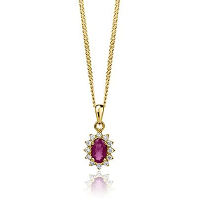 MIORE Collier Femme, Pendentif Or 9 Carats 375, Rubis Ovale 0.31 ct et Diamants 0.07 ct, Maille Gourmette, 45 cm, Fermoir à Ressort, Bijoux Femme avec Boite a Bijoux - Publicité MIORE Collier Femme, Pendentif Or 9 Carats 375, Rubis Ovale 0.31 ct et Diamants 0.07 ct, Maille Gourmette, 45 cm, Fermoir à Ressort, Bijoux Femme avec Boite a Bijoux - Publicité