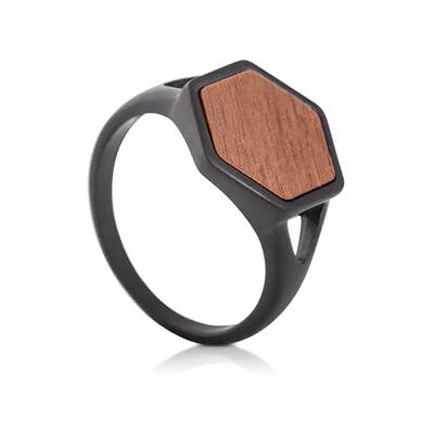 Akitsune Bague Lignum Incrustation en bois Élégante et fine Pour homme En acier inoxydable - Publicité Akitsune Bague Lignum Incrustation en bois Élégante et fine Pour homme En acier inoxydable - Publicité