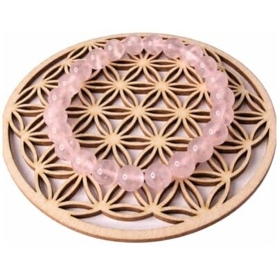 Felicidade Bracelet en Pierre Naturelle Quartz Rose avec support en Bois "Fleur de vie" pour rechargement et nettoyage minéraux pierres précieuses lithothérapie - Publicité Felicidade Bracelet en Pierre Naturelle Quartz Rose avec support en Bois "Fleur de vie" pour rechargement et nettoyage minéraux pierres précieuses lithothérapie - Publicité