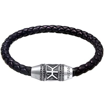 Kuzzoi Bracelet en cuir tressé noir « Bouddha » pour homme avec fermoir magnétique en argent sterling 925, largeur 29 mm, longueur 19-23 cm, 0201561119, Cuir, - Publicité Kuzzoi Bracelet en cuir tressé noir « Bouddha » pour homme avec fermoir magnétique en argent sterling 925, largeur 29 mm, longueur 19-23 cm, 0201561119, Cuir, - Publicité