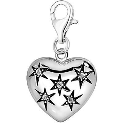 Quiges Charm Pendentif Breloque avec Fermoir Femme Plaqué Argent Zircone Blanche 3D Coeur Et Étoiles - Publicité Quiges Charm Pendentif Breloque avec Fermoir Femme Plaqué Argent Zircone Blanche 3D Coeur Et Étoiles - Publicité