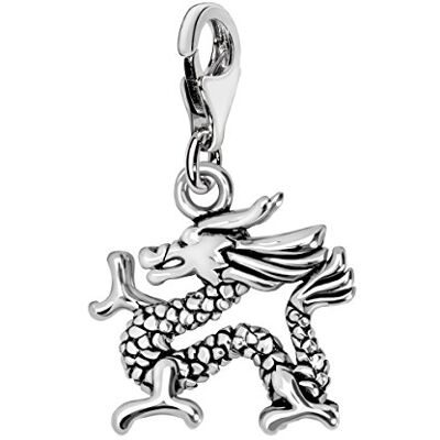Quiges Charm Pendentif Breloque avec Fermoir Femme Plaqué Argent Dragon Chinois 3D - Publicité Quiges Charm Pendentif Breloque avec Fermoir Femme Plaqué Argent Dragon Chinois 3D - Publicité