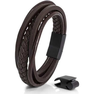 Akitsune Pax Bracelet en Cuir Bracelet magntique Femme Homme Noir Mat Marron 18cm - Publicité Akitsune Pax Bracelet en Cuir Bracelet magntique Femme Homme Noir Mat Marron 18cm - Publicité