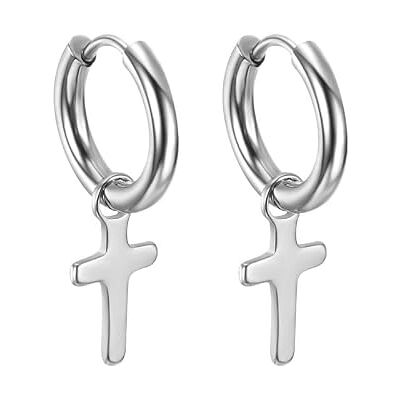 BOBIJOO Jewelry Paire Boucles d'Oreilles Homme Créoles Croix Catholique Acier Inoxydable Argenté - Publicité BOBIJOO Jewelry Paire Boucles d'Oreilles Homme Créoles Croix Catholique Acier Inoxydable Argenté - Publicité