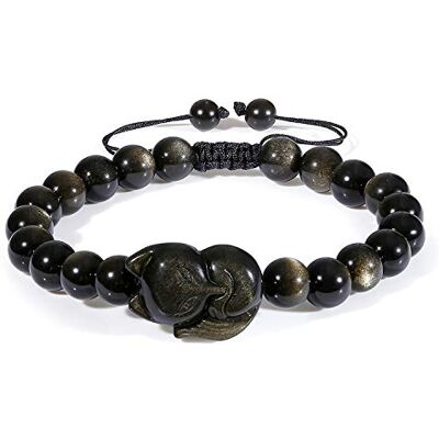 COAI Bracelet Réglable Obsidienne Breloque Renard Unisexe - Publicité COAI Bracelet Réglable Obsidienne Breloque Renard Unisexe - Publicité