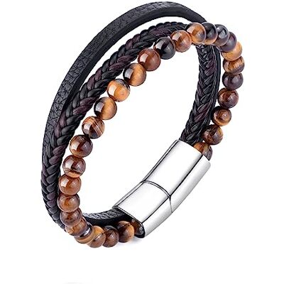 Philip Jones Bracelet Homme Oeil de Tigre Cuir Véritable - Publicité Philip Jones Bracelet Homme Oeil de Tigre Cuir Véritable - Publicité