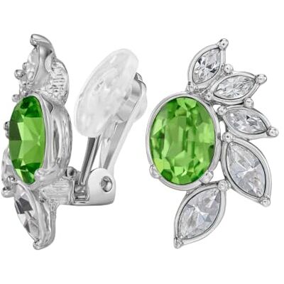 Traveller Boucles d'Oreilles Clip Femme Argent Cristaux Vert/Péridot Platinée Demi Fleur 20x12mm - Publicité Traveller Boucles d'Oreilles Clip Femme Argent Cristaux Vert/Péridot Platinée Demi Fleur 20x12mm - Publicité