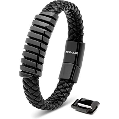 SERASAR Bracelet Garcon Noir 17cm Cuir Homme Acier Inoxydable Véritable Multi Tissé Réglable Les Hommes Chaîne Tressé Accessoire Jeune Bijou Luxe Cadeaux Saint Valentin Classic Leather - Publicité SERASAR Bracelet Garcon Noir 17cm Cuir Homme Acier Inoxydable Véritable Multi Tissé Réglable Les Hommes Chaîne Tressé Accessoire Jeune Bijou Luxe Cadeaux Saint Valentin Classic Leather - Publicité
