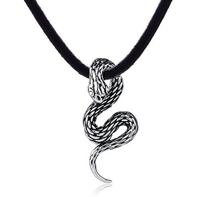 DonDon Collier Homme Cuir 50cm avec Pendentif Serpent Acier Inoxydable avec Pierre Blanche Bijoux Livraison dans une pochette velours, Cuir, Zircone cubique - Publicité DonDon Collier Homme Cuir 50cm avec Pendentif Serpent Acier Inoxydable avec Pierre Blanche Bijoux Livraison dans une pochette velours, Cuir, Zircone cubique - Publicité