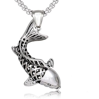 DonDon Collier en acier inoxydable de 52 cm pour homme, collier avec pendentif en forme de poisson porte-bonheur/carpe koï, livré dans une pochette en velours - Publicité DonDon Collier en acier inoxydable de 52 cm pour homme, collier avec pendentif en forme de poisson porte-bonheur/carpe koï, livré dans une pochette en velours - Publicité