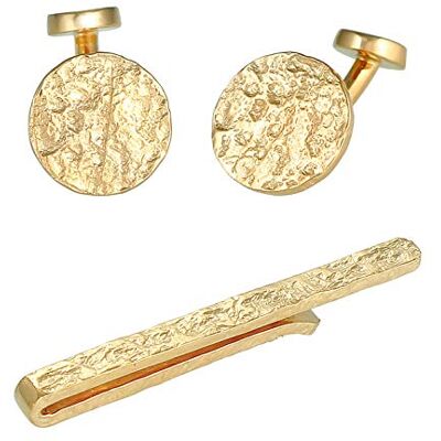 Kuzzoi Boutons de manchette en forme de pièce et pince à cravate pour homme Style martelé Accessoires pour homme en argent sterling 925 plaqué or - Publicité Kuzzoi Boutons de manchette en forme de pièce et pince à cravate pour homme Style martelé Accessoires pour homme en argent sterling 925 plaqué or - Publicité
