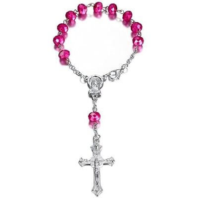 BOBIJOO Jewelry Mini Chapelet Voiture Camion Bracelet Marie Vierge Croix Pendentif Argent et Fushia - Publicité BOBIJOO Jewelry Mini Chapelet Voiture Camion Bracelet Marie Vierge Croix Pendentif Argent et Fushia - Publicité