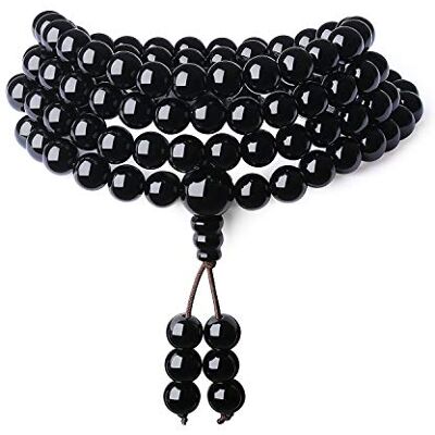 COAI Collier Mala 108 Perles, Chapelet Bouddhiste, Bracelet Onyx, 8mm - Publicité COAI Collier Mala 108 Perles, Chapelet Bouddhiste, Bracelet Onyx, 8mm - Publicité