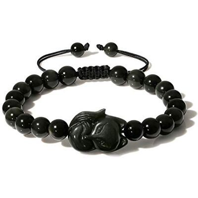 COAI Bracelet Réglable Obsidienne Breloque Renard Unisexe - Publicité COAI Bracelet Réglable Obsidienne Breloque Renard Unisexe - Publicité