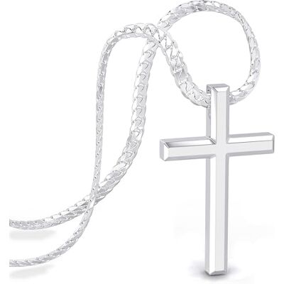 SERASAR Collier Croix Hommes Chaîne avec Pendentif Argent Bijoux pour Blindée Cuban Link Jésus Cadeau - Publicité SERASAR Collier Croix Hommes Chaîne avec Pendentif Argent Bijoux pour Blindée Cuban Link Jésus Cadeau - Publicité