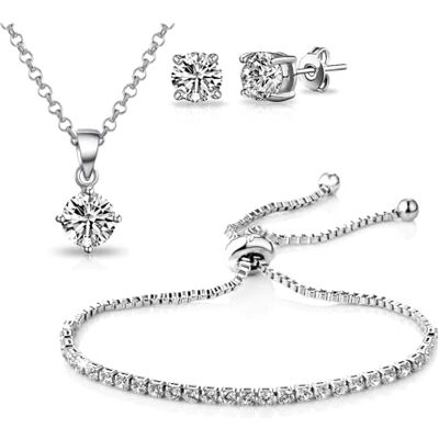 Philip Jones Ensemble d'amitié solitaire plaqué argent créé avec des cristaux Zircondia® - Publicité Philip Jones Ensemble d'amitié solitaire plaqué argent créé avec des cristaux Zircondia® - Publicité