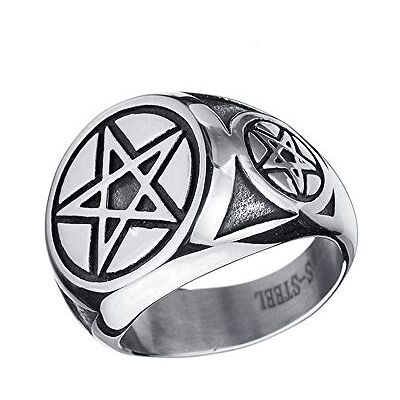 BlackAmazement Bague en acier inoxydable 316L pentagramme cinquième étoile pied pentacle argent noir femme homme (68 (21.6)), acier inoxydable - Publicité BlackAmazement Bague en acier inoxydable 316L pentagramme cinquième étoile pied pentacle argent noir femme homme (68 (21.6)), acier inoxydable - Publicité