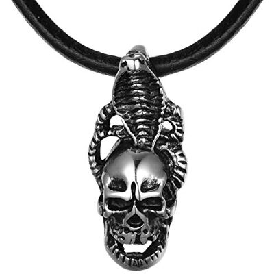 DonDon Collier Homme Cuir 50 cm Pendentif Tête de Mort Crâne Cobra Acier Inoxydable dans Petit Sac à Bijou - Publicité DonDon Collier Homme Cuir 50 cm Pendentif Tête de Mort Crâne Cobra Acier Inoxydable dans Petit Sac à Bijou - Publicité