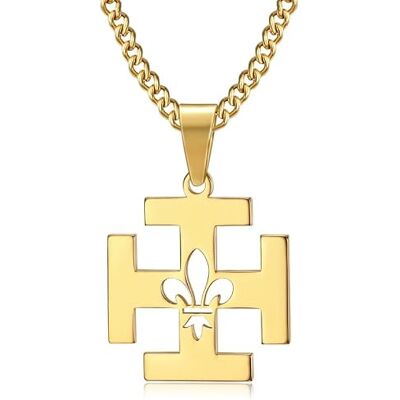 BOBIJOO Jewelry Pendentif Collier Scout France Croix Potencée Fleur de Lys Acier INOX 316L Or Doré Plaqué Scoutisme - Publicité BOBIJOO Jewelry Pendentif Collier Scout France Croix Potencée Fleur de Lys Acier INOX 316L Or Doré Plaqué Scoutisme - Publicité