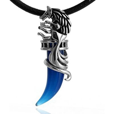 DonDon Collier en Cuir pour Homme 50 cm avec Pendentif en Acier Inoxydable Loup dent Bleu - Publicité DonDon Collier en Cuir pour Homme 50 cm avec Pendentif en Acier Inoxydable Loup dent Bleu - Publicité