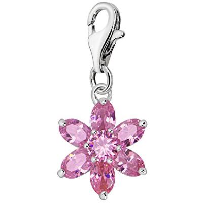 Quiges Charm Pendentif Breloque avec Fermoir Femme Plaqué Argent Fleur de Zircone de Poire Rose Cristal - Publicité Quiges Charm Pendentif Breloque avec Fermoir Femme Plaqué Argent Fleur de Zircone de Poire Rose Cristal - Publicité