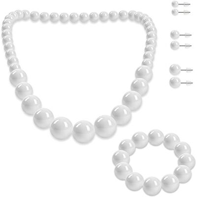 SoulCats , Ensemble de Bijoux, Collier de Perles, Bracelet de Perles et 3 Paires de Boucles d'oreilles, Couleur: Blanc - Publicité SoulCats , Ensemble de Bijoux, Collier de Perles, Bracelet de Perles et 3 Paires de Boucles d'oreilles, Couleur: Blanc - Publicité