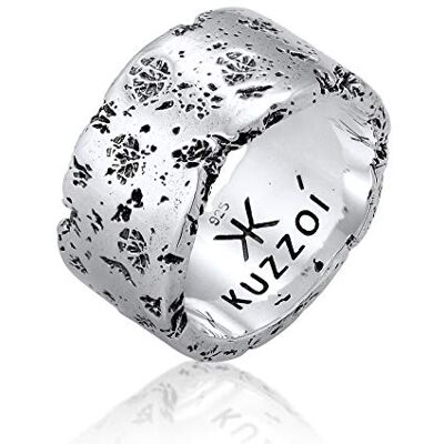 Kuzzoi Bague Homme en Argent Sterling 925 Bague Martelée Oxydée Style Rustique (12,5 mm) - Publicité Kuzzoi Bague Homme en Argent Sterling 925 Bague Martelée Oxydée Style Rustique (12,5 mm) - Publicité
