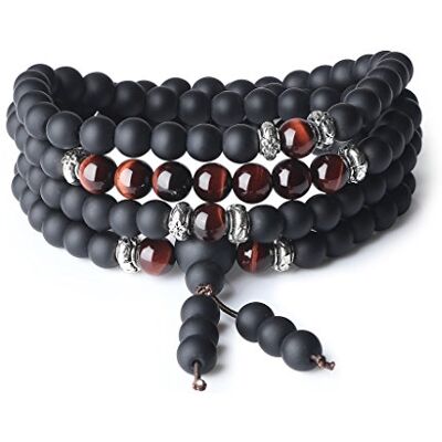 COAI Collier Mala Bracelet Multi-Tours 108 Perles Bouddhistes Pierres Véritables Onyx Œil de Tigre Rouge Unisexe - Publicité COAI Collier Mala Bracelet Multi-Tours 108 Perles Bouddhistes Pierres Véritables Onyx Œil de Tigre Rouge Unisexe - Publicité